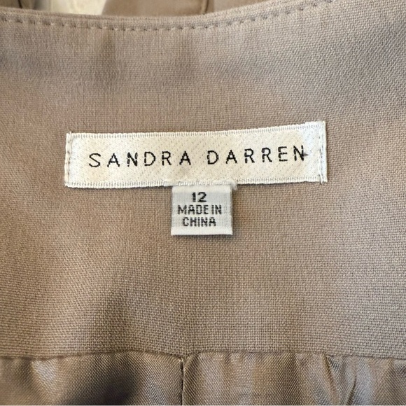 Sandra Darren Taupe Belted Sheath Dress Size 12 | Contrast Trim Office Dress - Picture 6 of 11